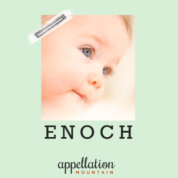 picture shows close up of baby boy's face in profile; text reads "Enoch"