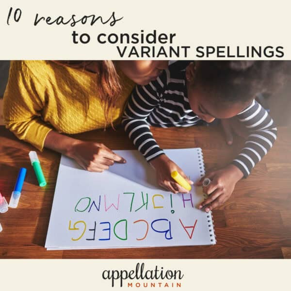 girl writing her letters with mom; variant spellings of baby names
