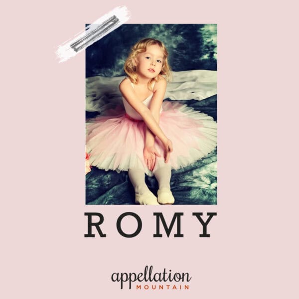 girl in pale pink tutu/dress, baby name Romy