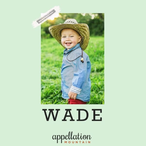 boy wearing cowboy hat and plaid shirt standing outside in green grass; baby name Wade