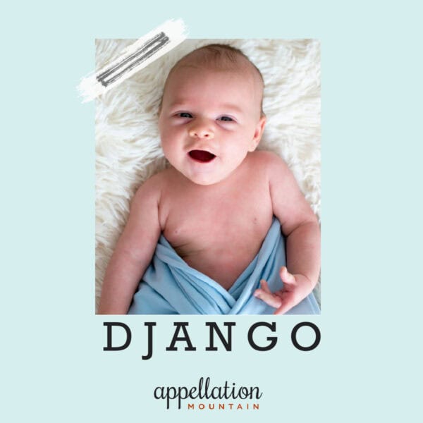 baby boy on white blanket, wrapped in blue blanket, Baby Name Django