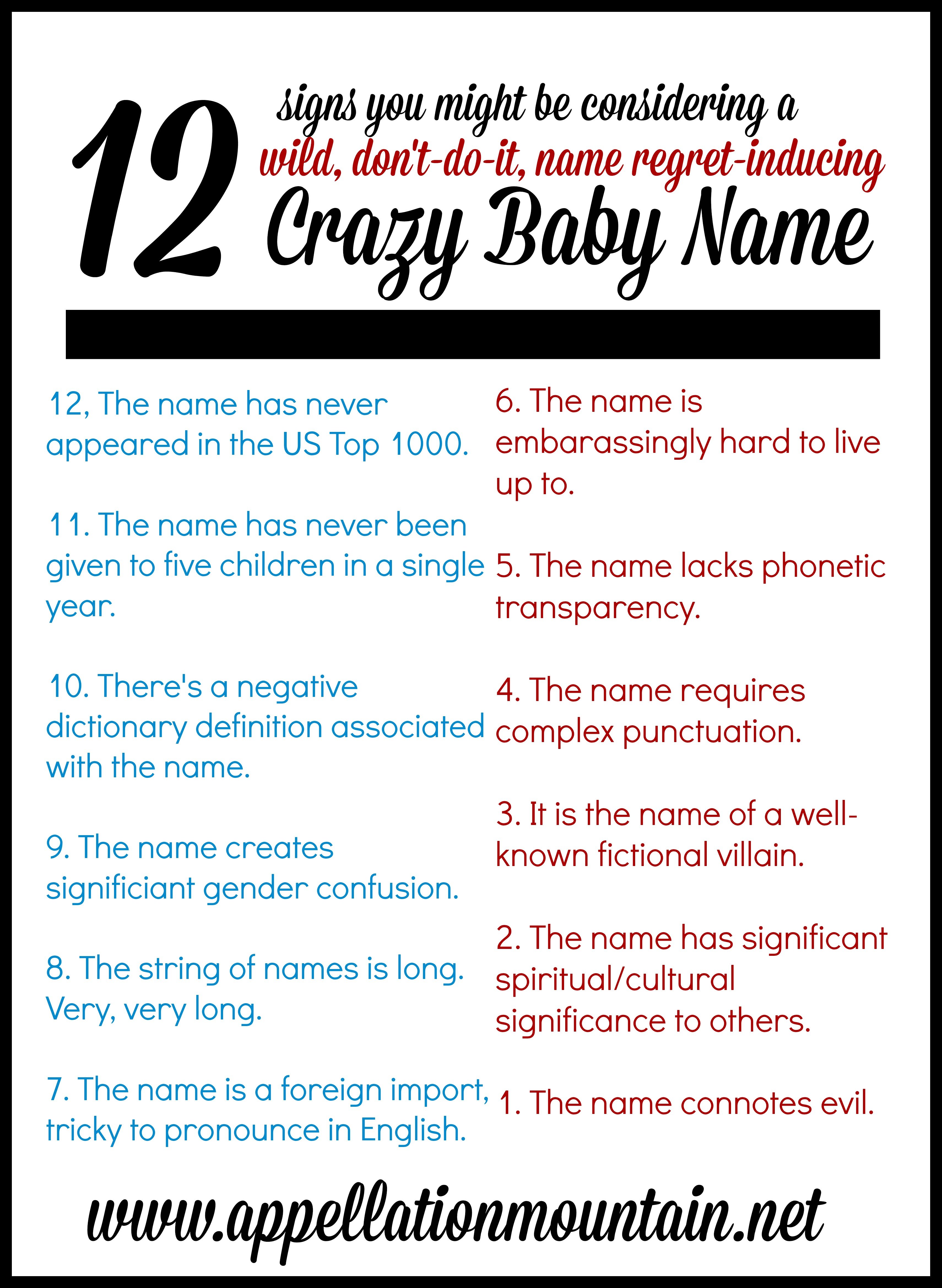 Crazy Baby Names 12 Warning Signs Appellation Mountain