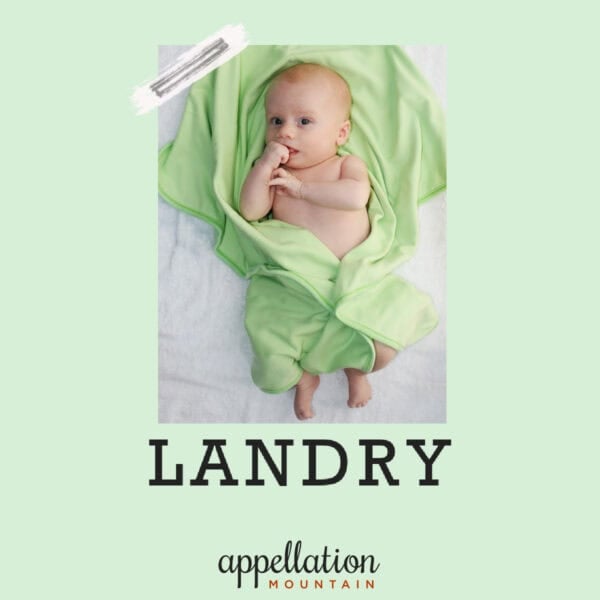 baby in green blanket; baby name Landry