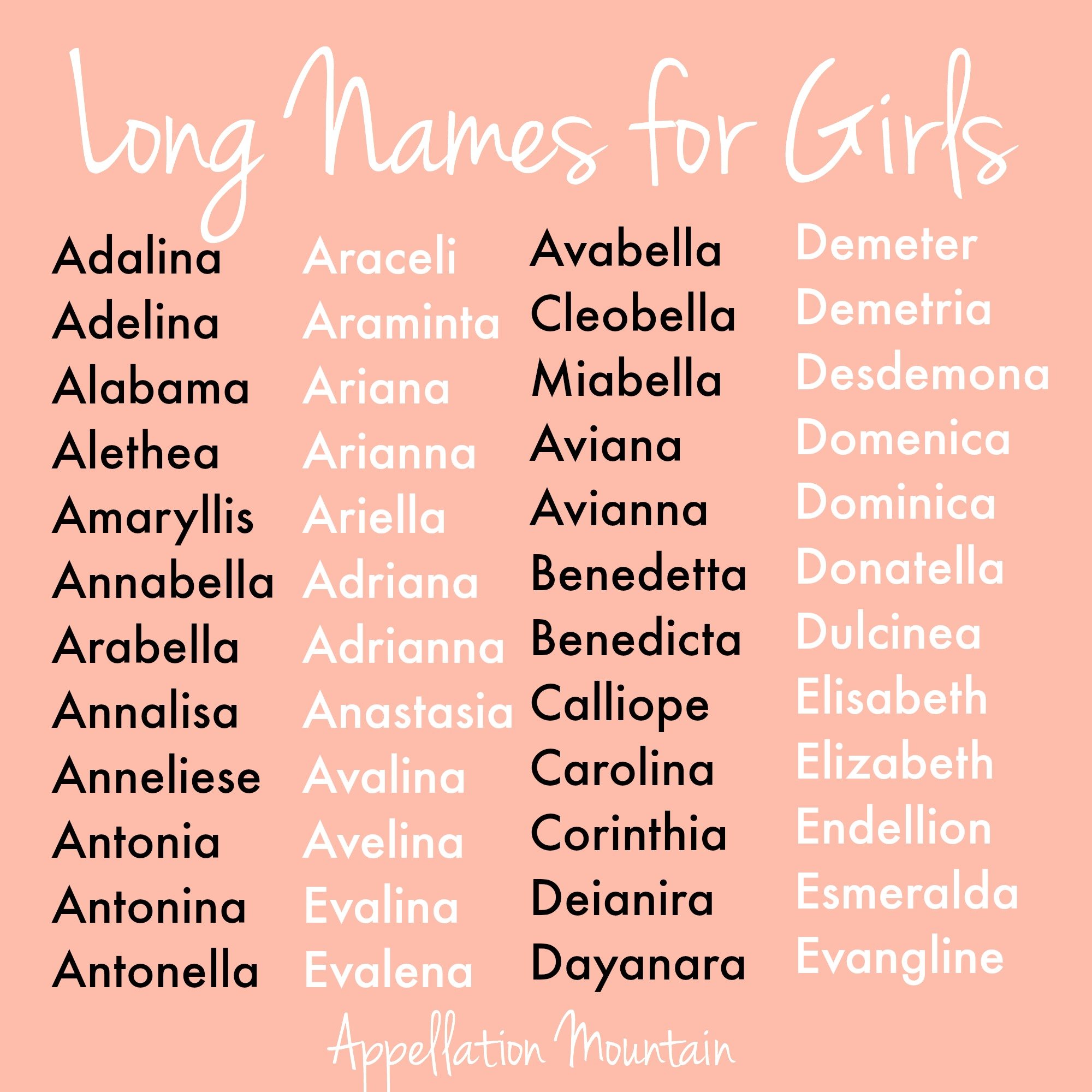 Long Names For Girls Elizabella And Anneliese Appellation Mountain