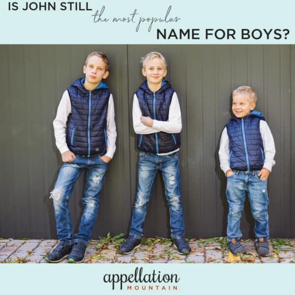 photo of three blonde brothers in jeans and blue vests; "Is John still the most popular name for boys?"