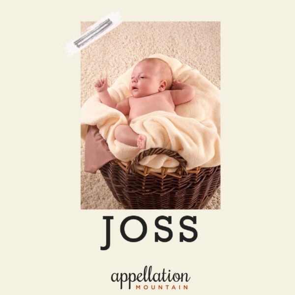 baby in basket with cream blanket; baby name Joss
