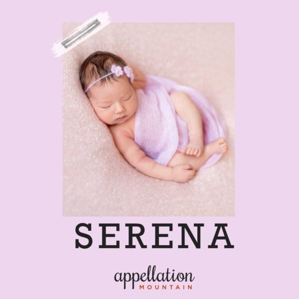 sleeping baby girl wrapped in lavender blanket; baby name Serena