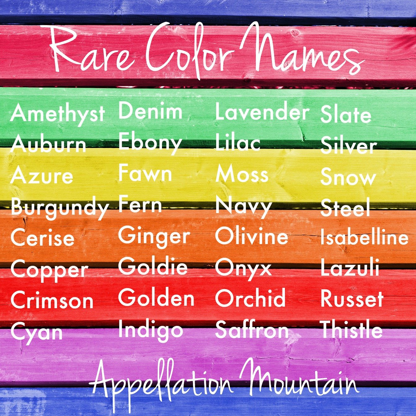 Rare Color Names: Goldie, Lilac, Moss - Appellation Mountain