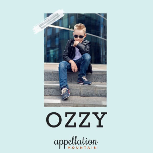 blonde boy in black leather jacket and jeans "baby name Ozzy"