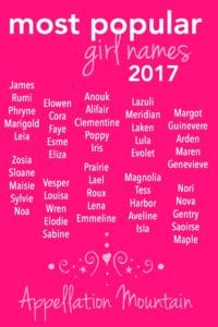 Most Popular Girl Names 2017 Appellation Mountain Edition Appellation Mountain