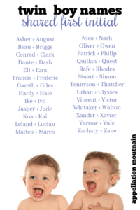 Twin Boy Names Shared First Initial Appellation Mountain