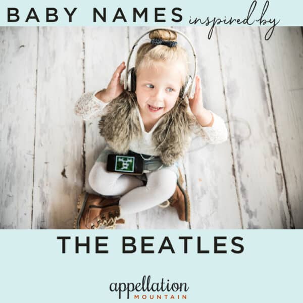 blonde girl child sitting on the floor wearing headphones and listening to music; Beatles baby names