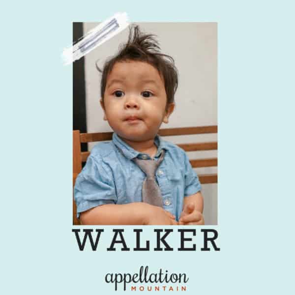 baby boy of Asian descent with tuft of dark hair wearing denim shirt; baby name Walker