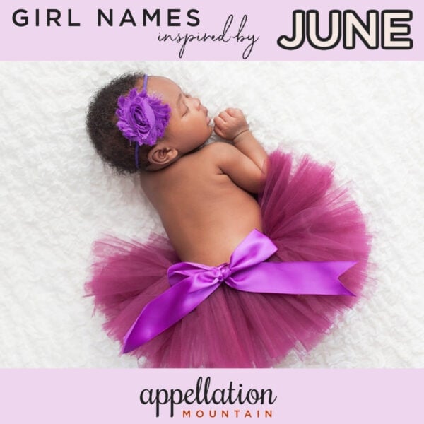 African American baby girl wearing purple tutu with purple ribbon and purple bow in her hair "June baby names"
