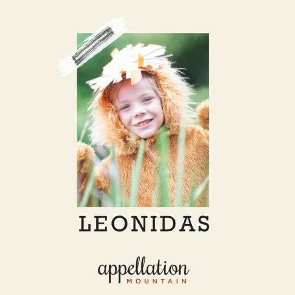 young boy wearing lion costume in the grass; baby name Leonidas