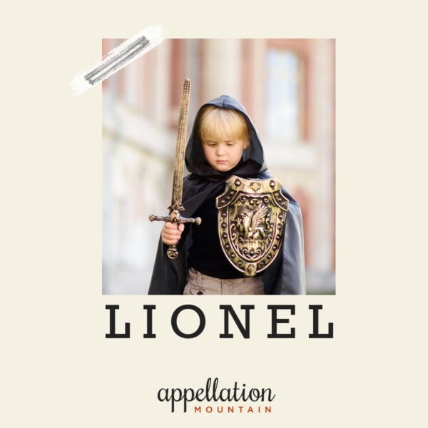 boy with blonde hair dressed up like medieval knight "baby name Lionel"