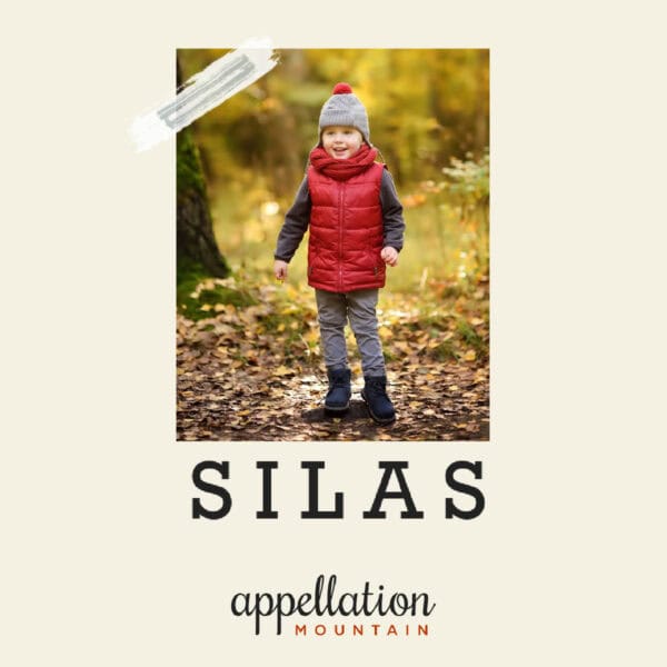young boy in red puffer vest, sweater, knit cap, jeans and boots outside in autumn; baby name Silas