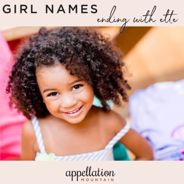 African American girl with curly hair wearing sundress; "girl names ending with ette"