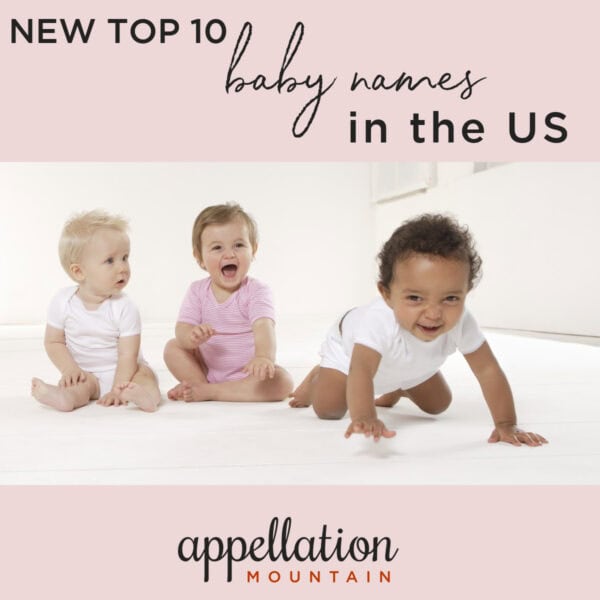 three babies, two sitting and one crawling, "new top ten baby names in the US"