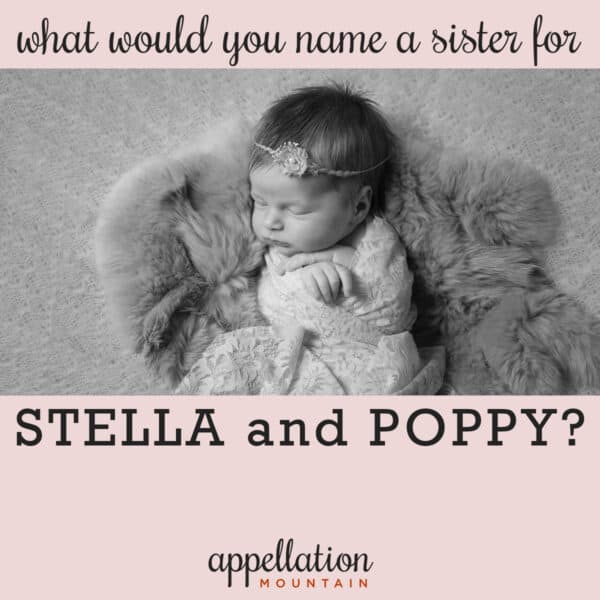 baby girl wearing headband asleep on fuzzy blanket; What would you name a sister for Stella and Poppy?