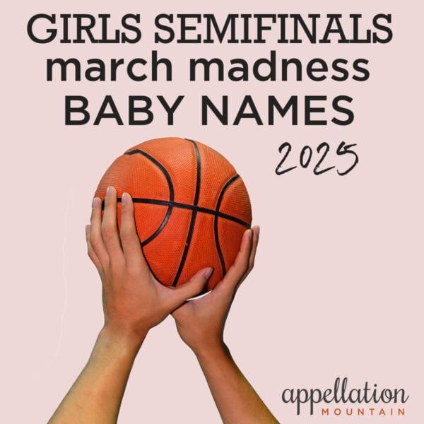 hands holding up a basketball; March Madness Baby Names 2025 Girls SemiFinals