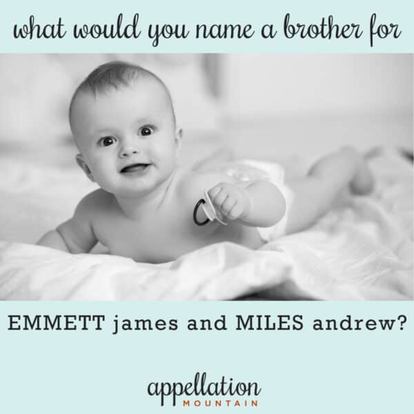 baby boy on white blanket; name a brother for Emmett and Miles