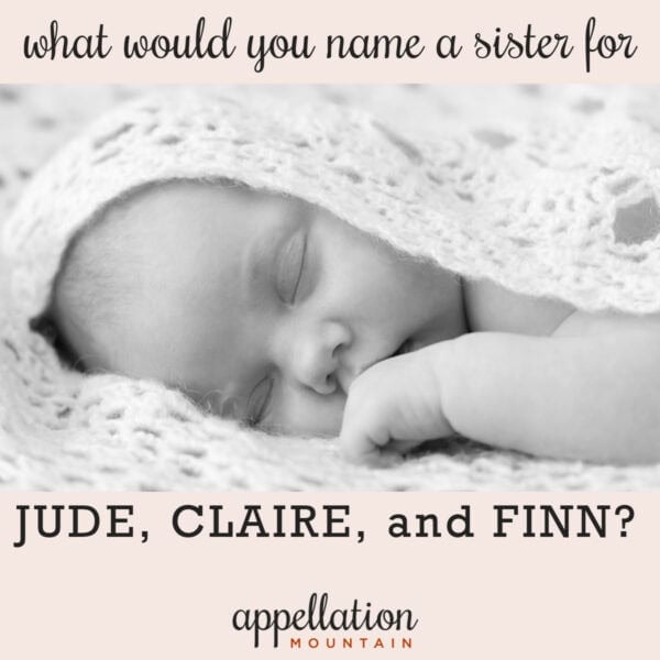 baby girl sleeping in crocheted blanket, "name a sister for Jude, Claire, and Finn"