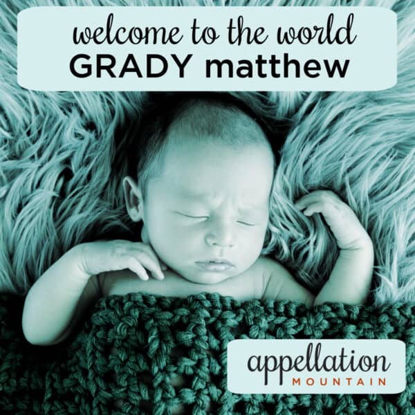 sleeping baby boy with knit blanket pulled up to his chin; welcome Grady Matthew