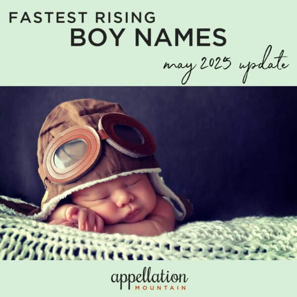 sleeping baby boy wearing old fashioned leather aviator helmet, lying on green blanket, "fastest rising boy names 2025"