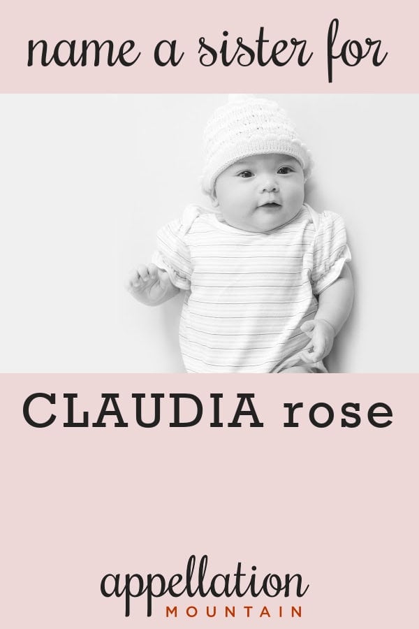 baby girl in knit cap and striped onesie; "name a sister for Claudia Rose"