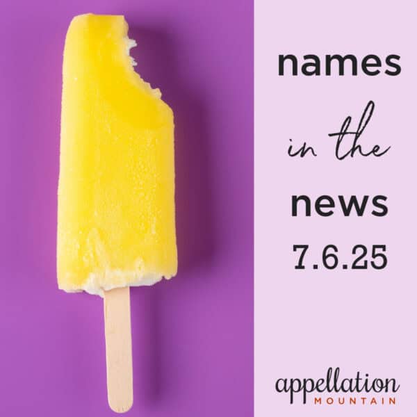 orange creamsicle with bite taken out of top right corner; baby name news 7.6.25