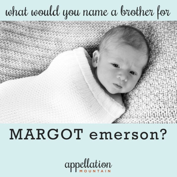 baby boy wrapped in blanket lying on woven rug; names for Margot's brother