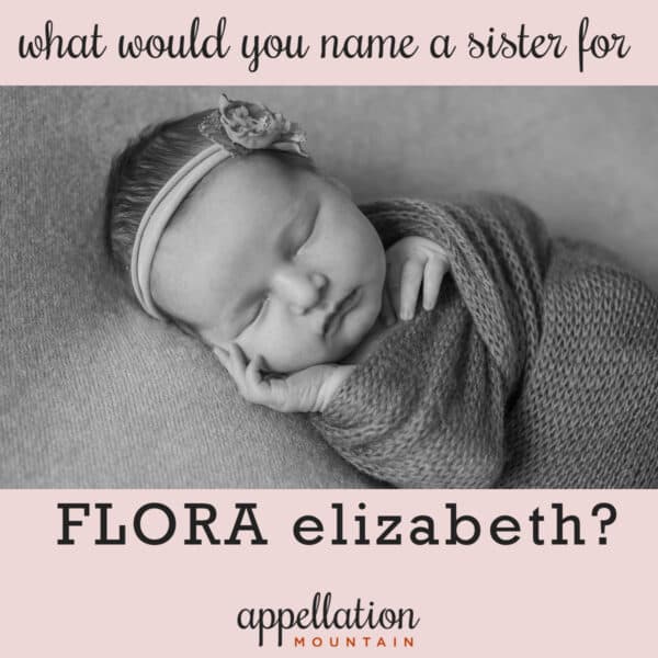 baby girl sleeping wearing headband wrapped in blanket "name a sister for Flora"