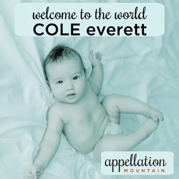 baby boy wearing diaper on plain sheet; welcome Cole Everett