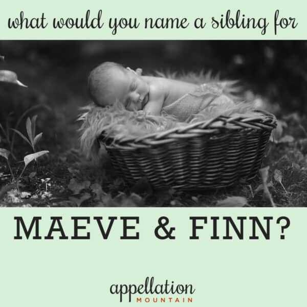baby sleeping in basket on shaggy blanket against forest backdrop; strong Irish names like Maeve and Finn