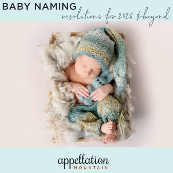 sleeping baby in blue and beige knit hat and pants; baby name resolutions