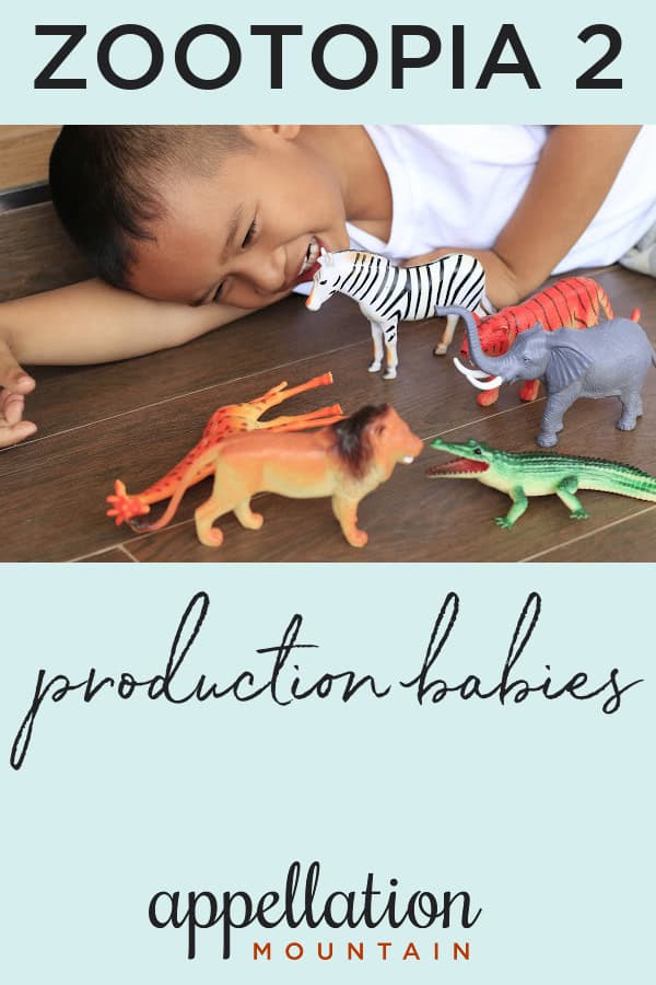 boy playing with toy animals; Zootopia 2 production babies