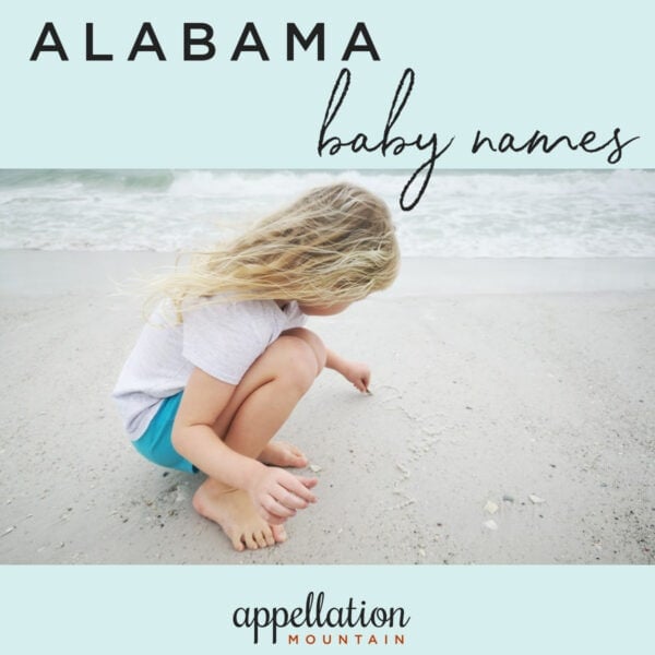 blonde girl child kneeling in sand; Alabama baby names