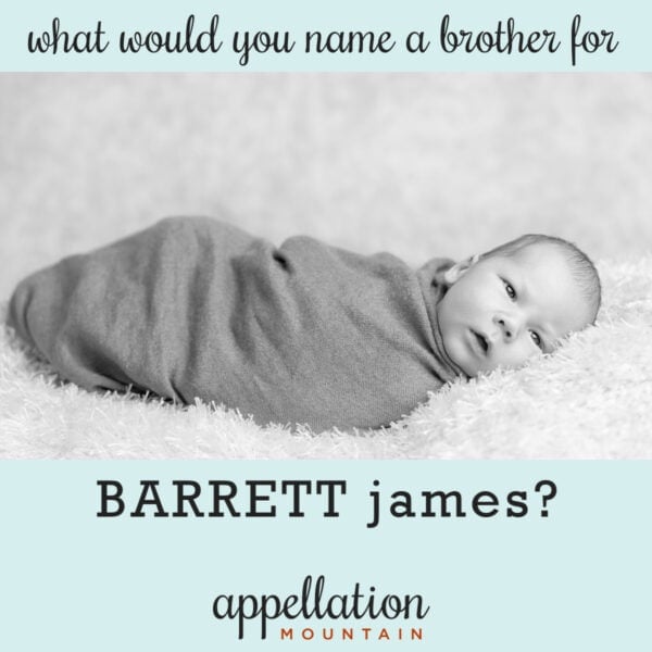 baby boy on his side wrapped in a blanket; naming Barrett's brother
