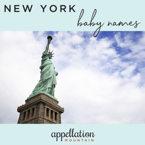 Statue of Liberty against clouds and blue sky; New York baby names