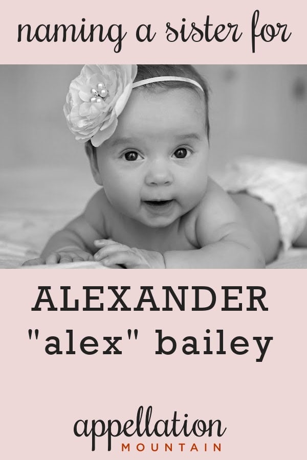 baby girl with floral headband; names for Alex's sister