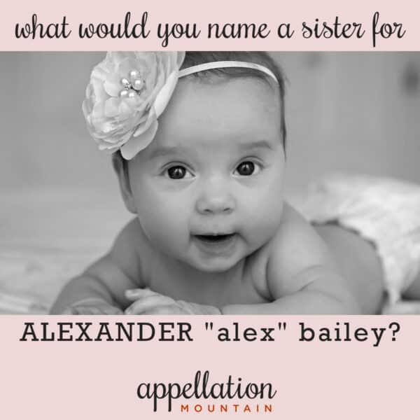 baby girl with floral headband; names for Alex's sister