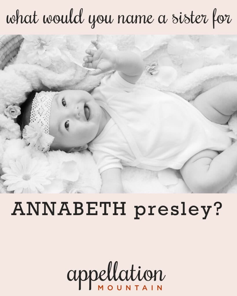 smiling baby girl wearing floral headband; naming Annabeth's sister