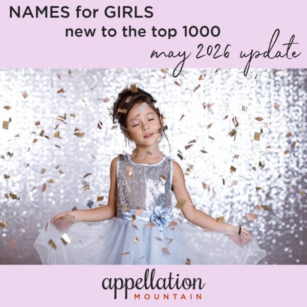 girl with dark hair wearing sparkly silver dress surrounded by confetti; new girl names 2026