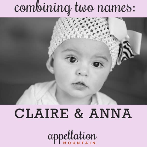 girl child wearing knit hat with bow; combining Claire and Anna for a daughter's name