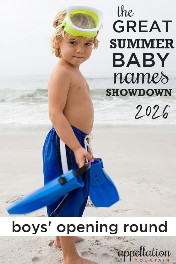 blonde toddler boy wearing yellow snorkel on beach; New Names Showdown 2026 boys opening round
