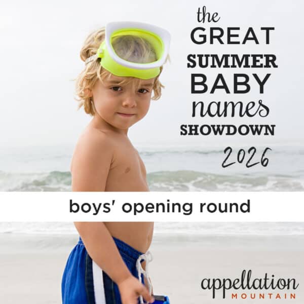 blonde toddler boy wearing yellow snorkel on beach; New Names Showdown 2026 boys opening round