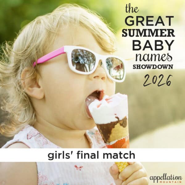 blonde toddler girl wearing pink sunglasses eating ice cream; new names showdown 2026 girls final