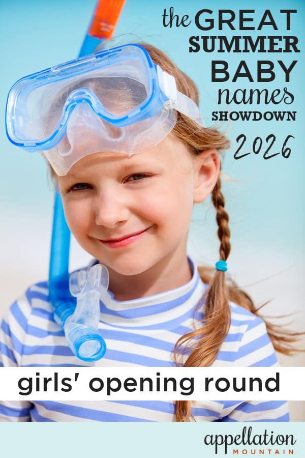 girl with blonde braids wearing striped rashguard and blue snorkel bask; New Names Showdown 2026 girls opening round