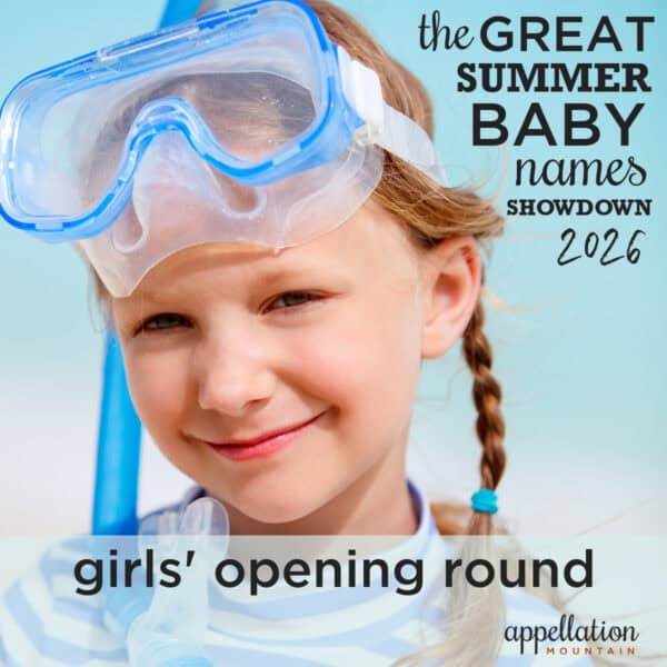 girl with blonde braids wearing striped rashguard and blue snorkel bask; New Names Showdown 2026 girls opening round